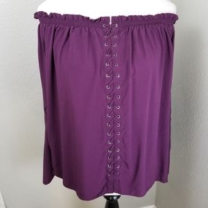 Rock & Republic Off Shoulder Top Med Purple